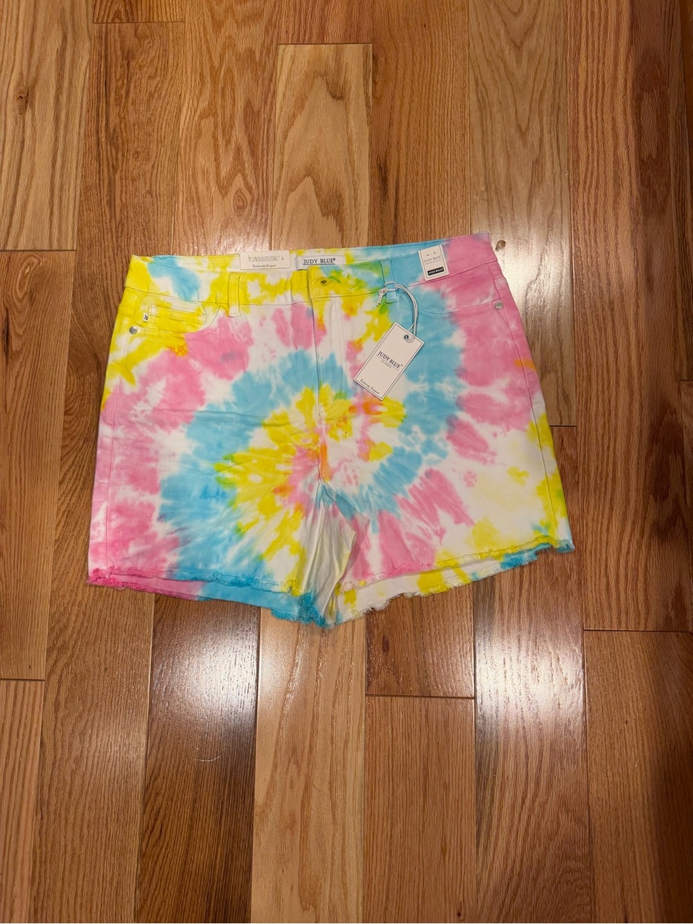 Judy Blue Tie-Dye Jean Shorts in Pink, Blue & Yellow
